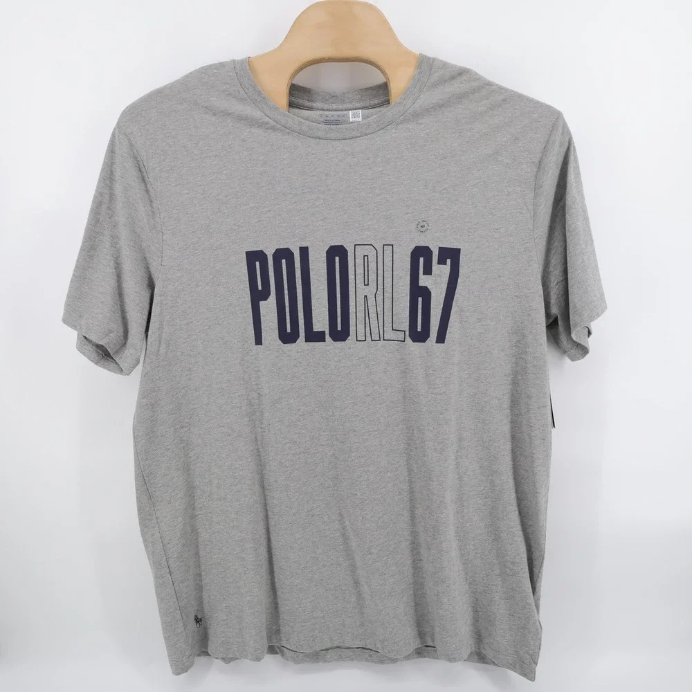NEW Polo Ralph Lauren RL 67 Graphic T-Shirt Grey Short Sleeve Mens XLT MSRP $69